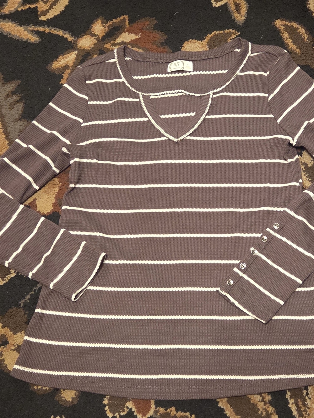 Striped V-Neck Long-Sleeve Top - Lavender Stripe